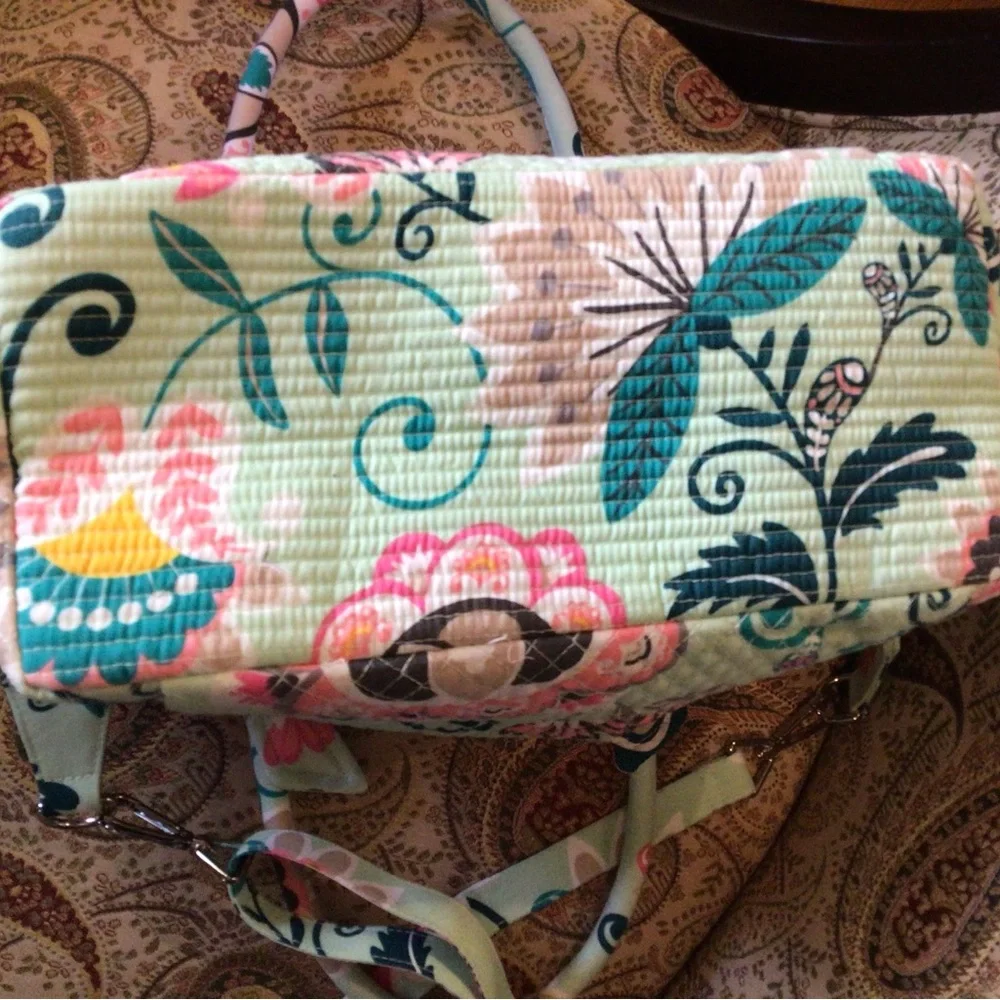 Vera Bradley Iconic Glenna Satchel In Green Mint Flowers Handbag - Picture 6 of 8